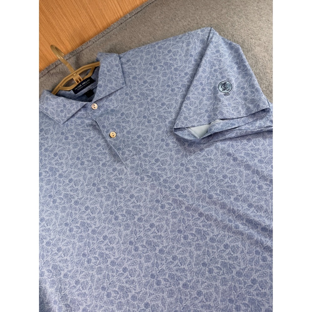 Peter Millar Crown Crafted Mens XL Blue Leaf Print Performance Golf Polo Shirt